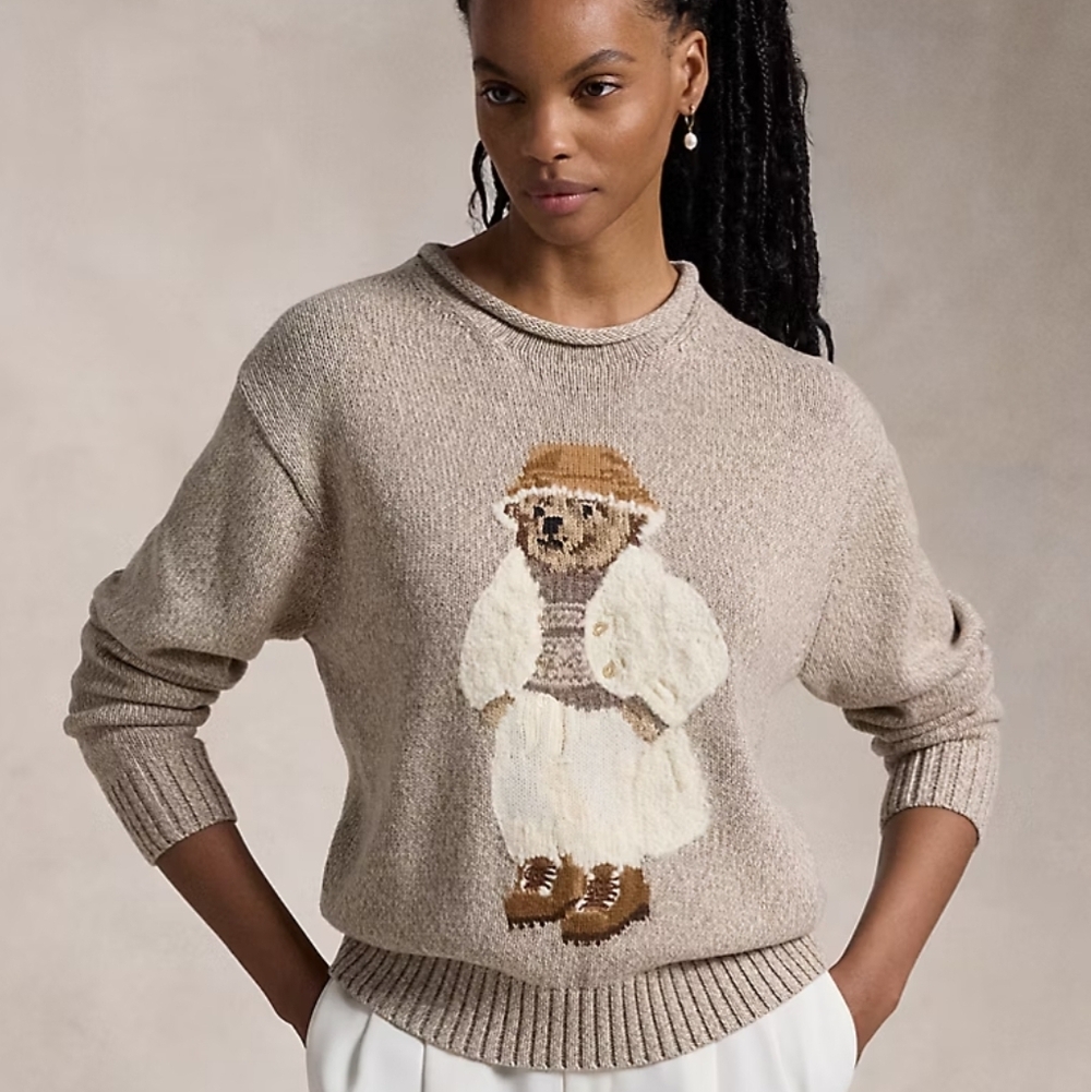 Ralph Lauren Polo Bear Cotton Roll-Neck Sweater Size Large Mushroom Marl Multi